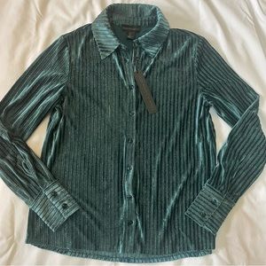 NWT House of Harlow 1960 Emerald Green Velvet Button Up Shirt Size S